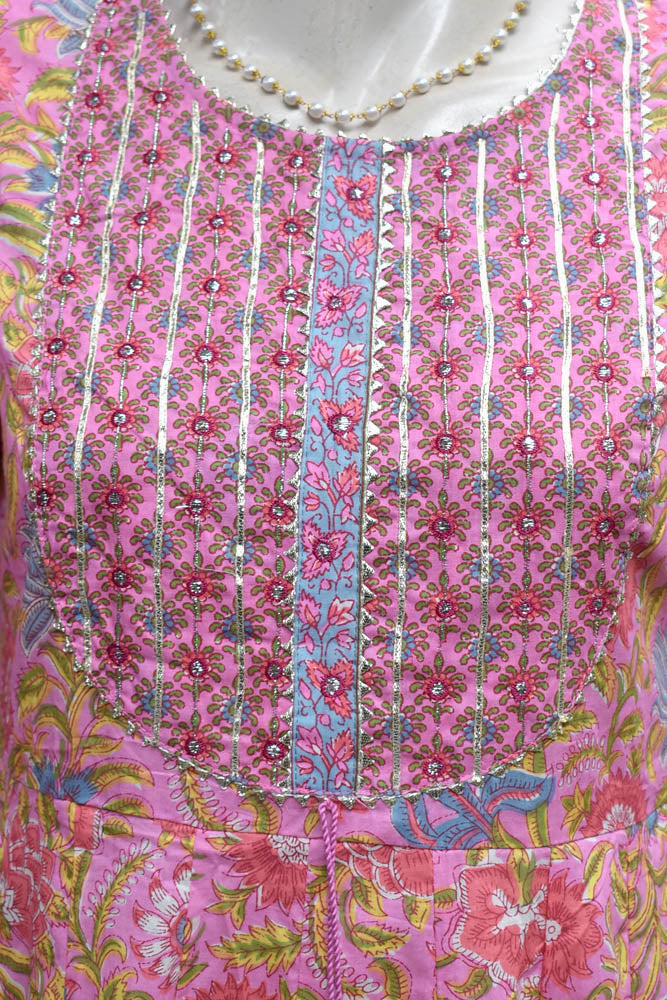 Hand Block Printed kalidaar Cotton Kurta & Bottom Set