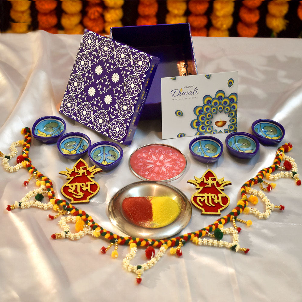 UTSAV Pooja/ Housewarming Hamper with Authentic Handcrafted Jaipur Blue Pottery - उत्सव