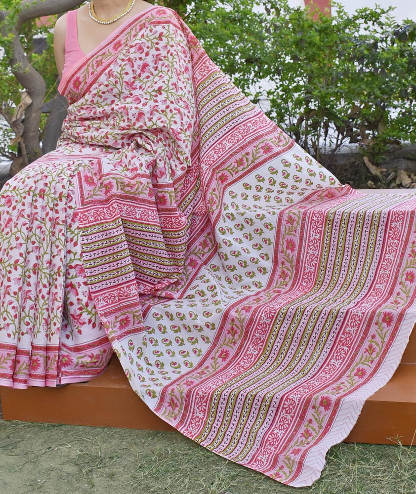 Beautiful Hand Block Printed Cotton Saree