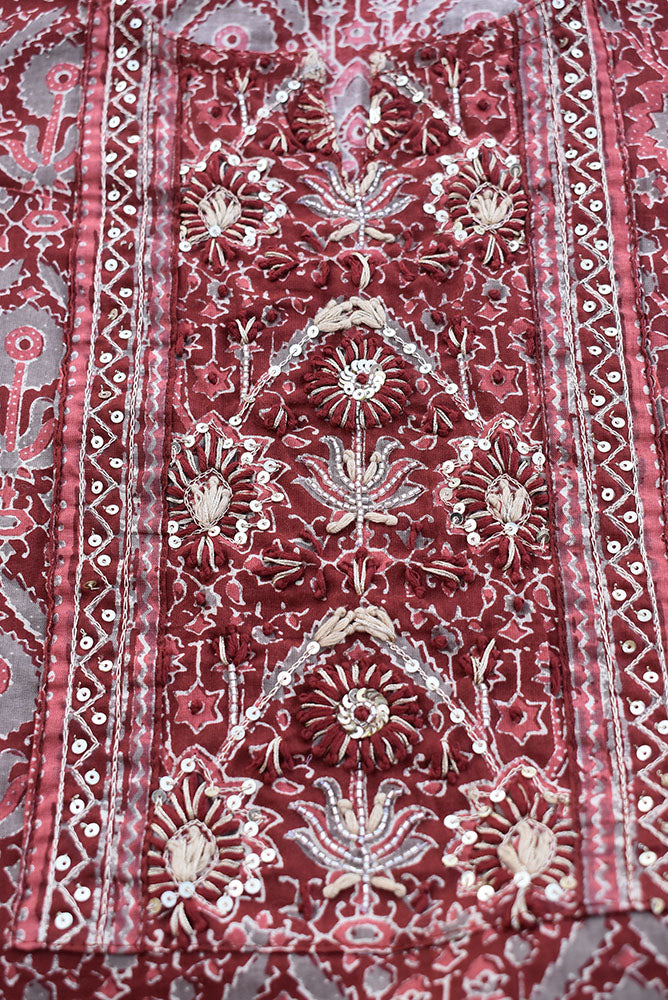 Beautiful Cotton Kurta with Hand Tagai Embroidery & Aari work & Embroidered Sequins  Size -  38