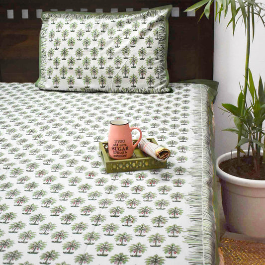 Hand block printed Single Bed sheet with Single ( 1 ) pillow cover