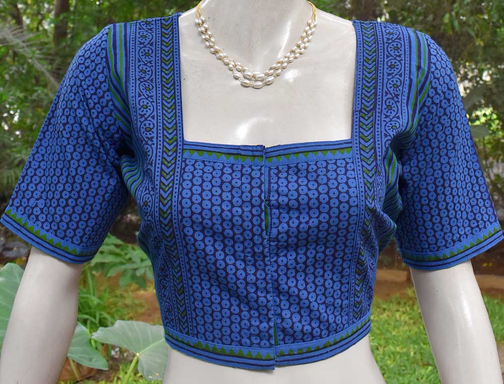 Block Printed Cotton Blouse  - Size 40