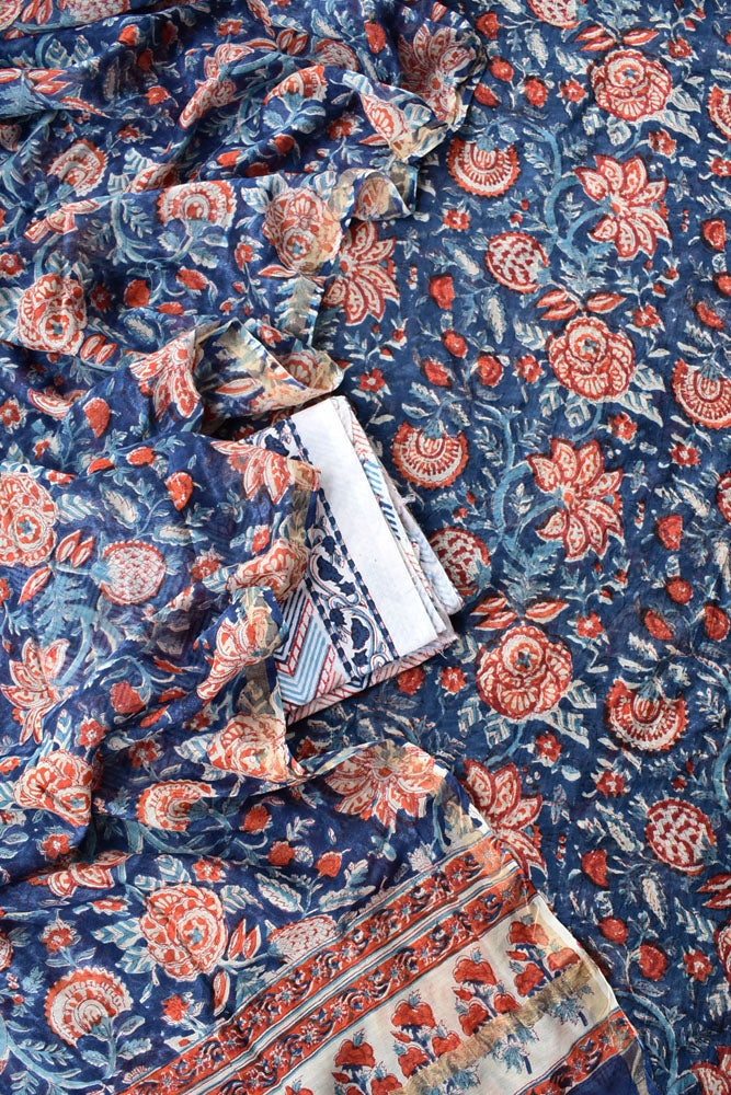 Beautiful Hand Block Printed Chanderi unstitched suit fabric