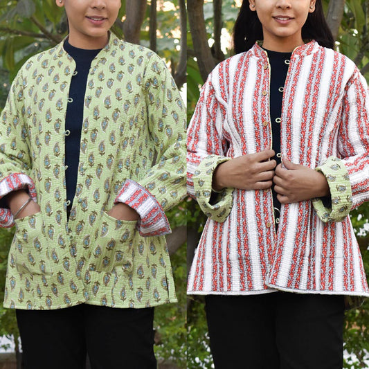 Block Print Quilted Reversible cotton jacket - Size  42