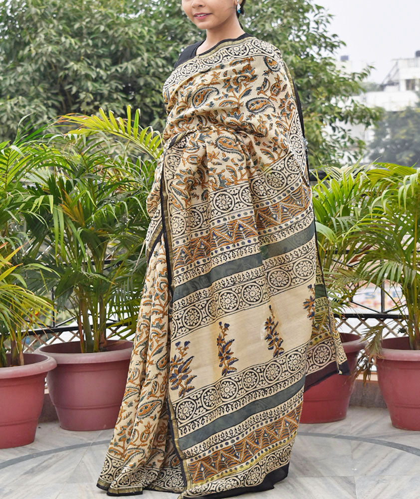 Elegant Chanderi Saree with Kalamkari Hand Block Print