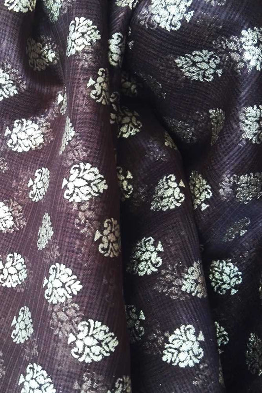 Gold Block printed Kota Silk Fabric