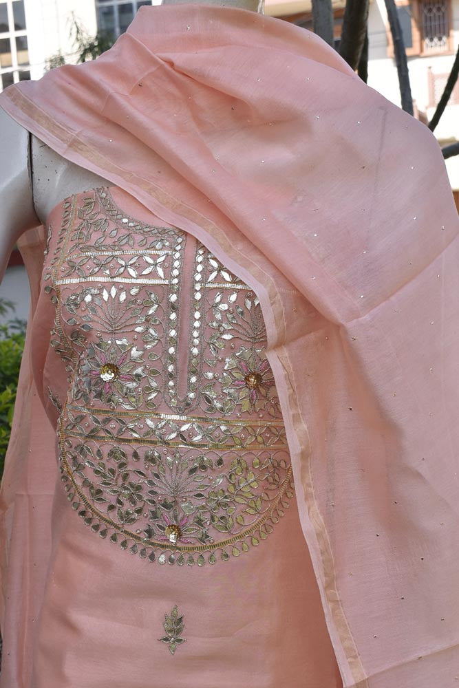 Elegant Formal Chanderi & Cotton 3 pc Suit with Gota patti & Muqaish Work