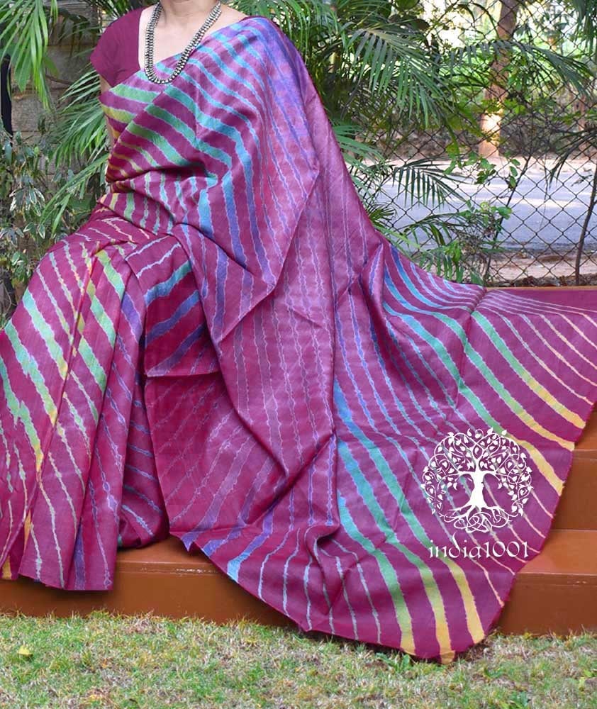 Beautiful Handcrafted Leheriya Tussar Silk Saree