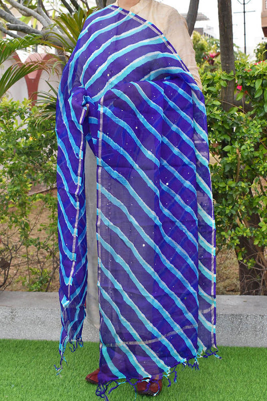 Leheriya Tie Dye Kota silk dupatta with Muqaish work