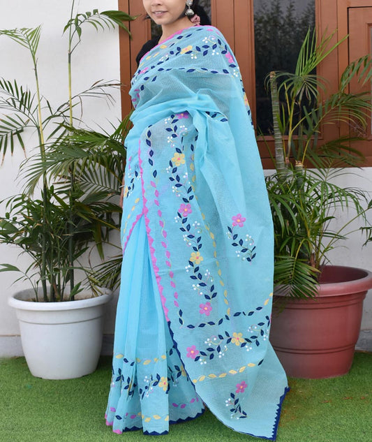 Elegant Kota cotton saree with Aari & Applique Phool Patti work