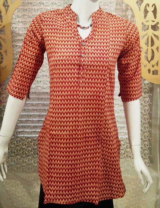 Elegant Block Print Cotton Medium Length Kurta - Size -36