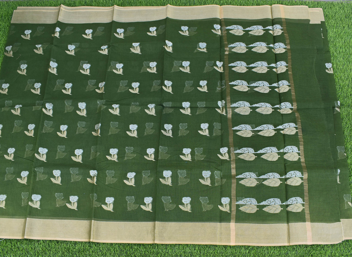 Beautiful Kota Cotton Saree with gold & silver Zari bootis