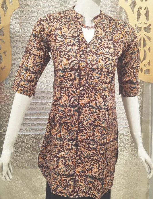 Elegant Block Print Cotton Medium Length Kurta - Size -36