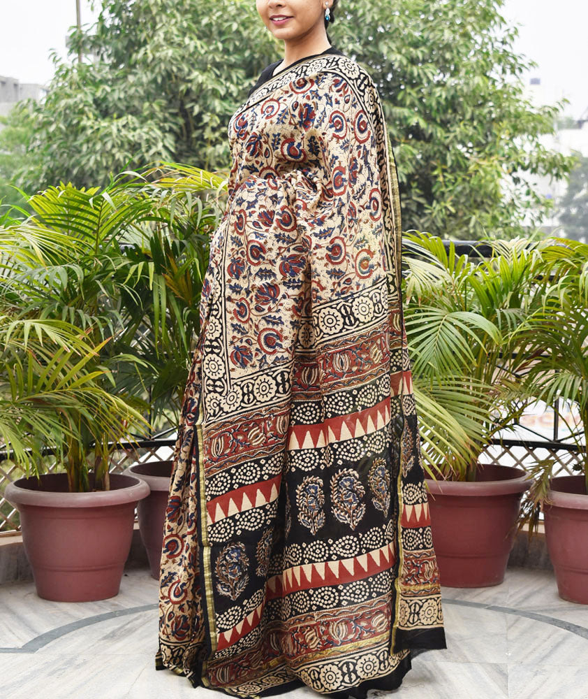 Elegant Chanderi Saree with Kalamkari Hand Block Print