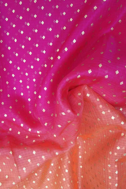 Gold Block printed Kota Silk Fabric