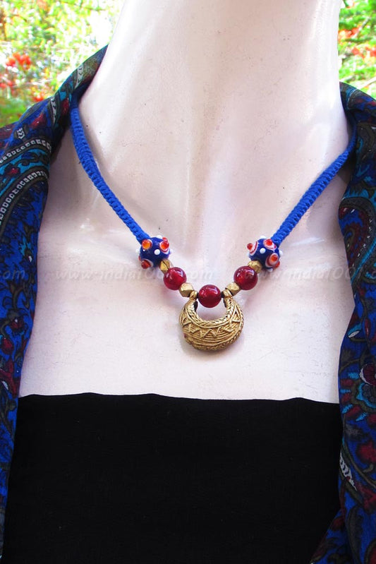 Thread necklace with Beads & Antique Pendant