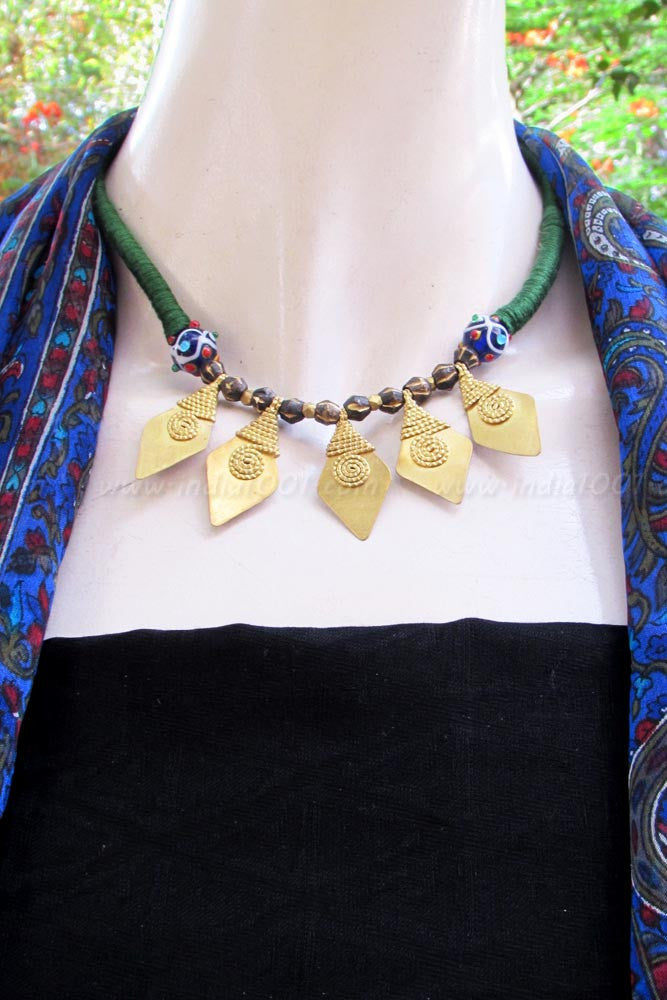 Thread necklace with Beads & Antique Pendant