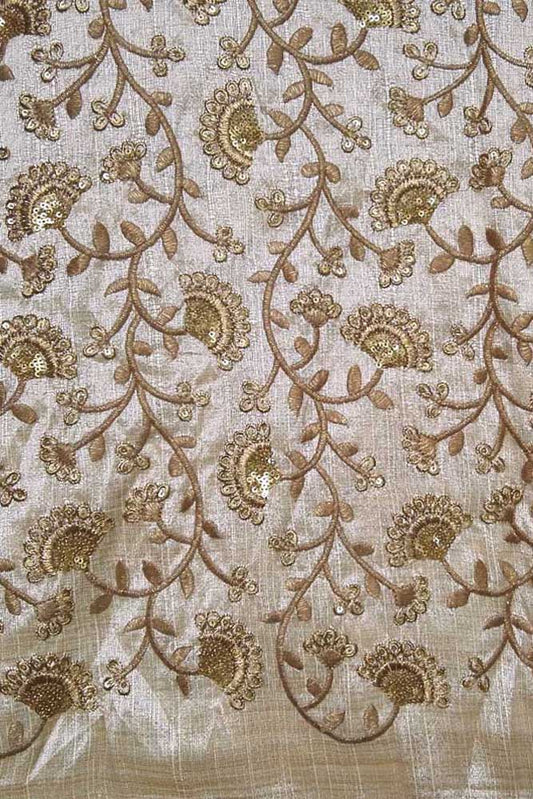 Faux dupion silk fabric with all over embroidery