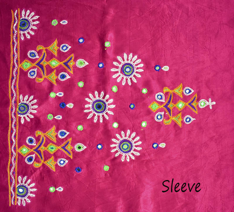 Beautiful Mashru Silk Blouse Fabric with Kutch Ahir Hand Embroidery