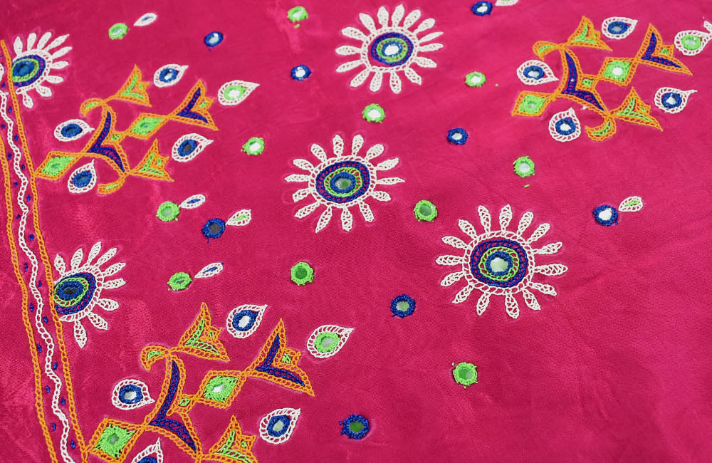 Beautiful Mashru Silk Blouse Fabric with Kutch Ahir Hand Embroidery