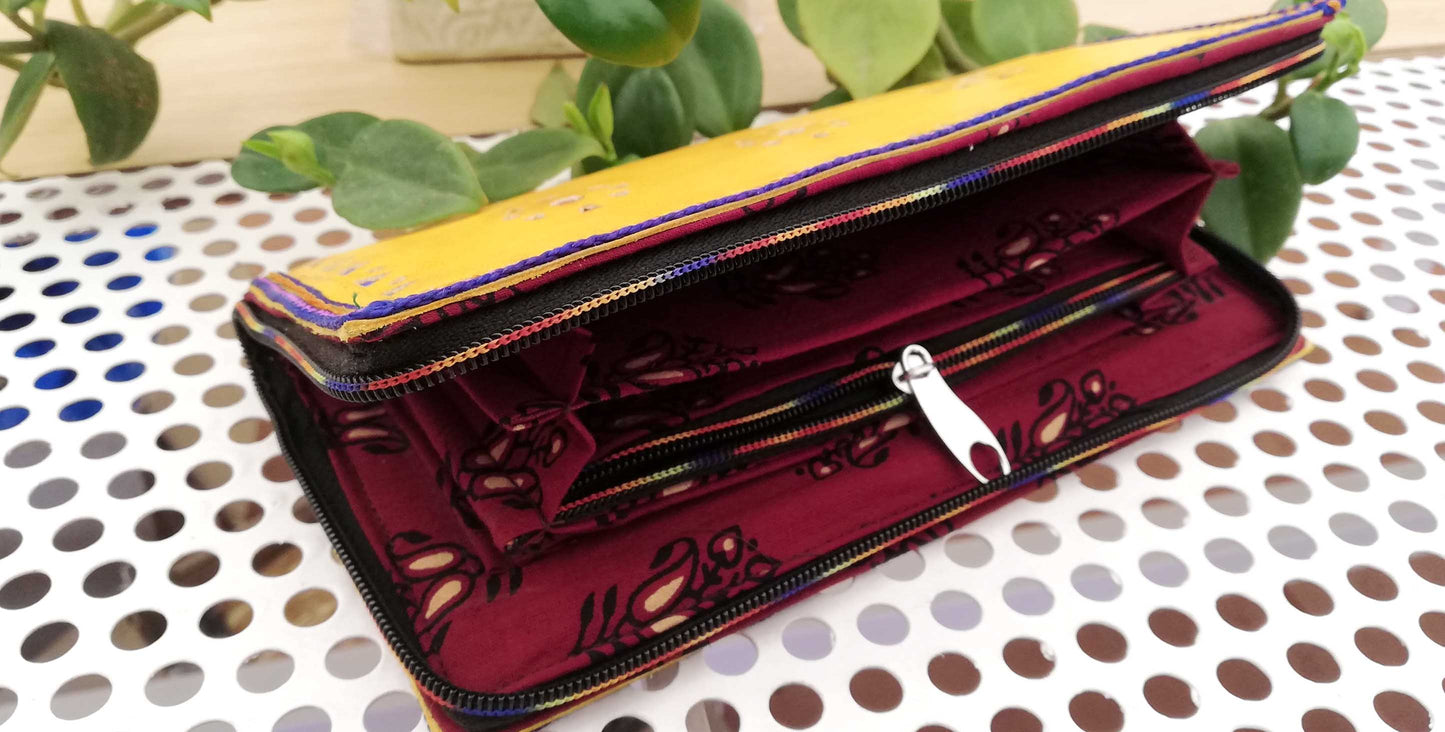 Handcrafted Kutch Punch craft Leather Clutch / Wallet with zipper