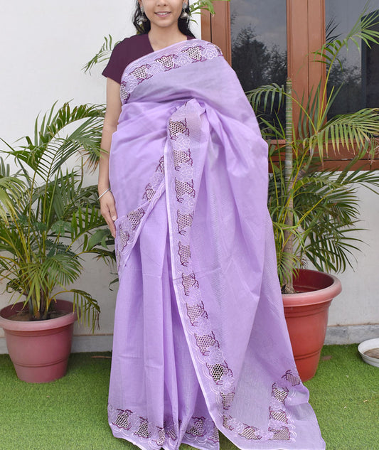 Elegant Kota Doria Cotton saree with Cut work & Embroidery ( with blouse piece)