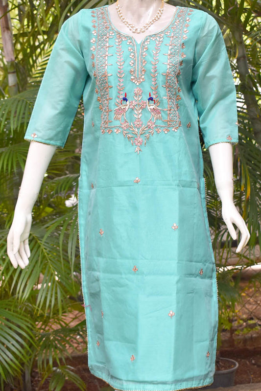 Elegant  Chanderi Kurta with Hand Embroidery - Size 42