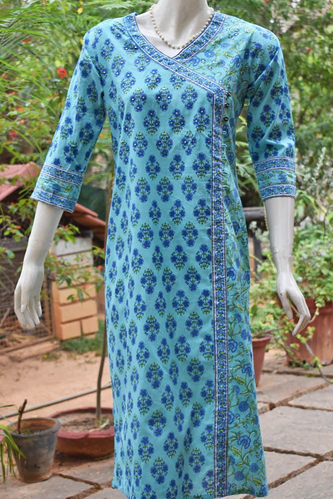 Block Printed Cotton Kurta with sequins - size  44