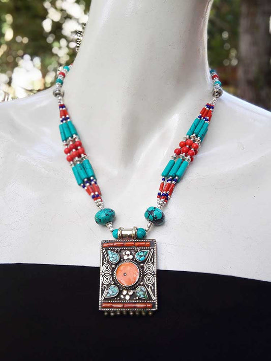 Multicolor Antique Finish Tribal Necklace