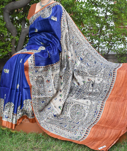 Elegant Geecha Silk Saree with Warli Art motifs