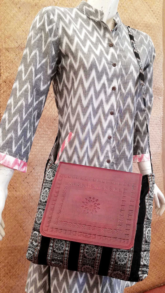 Kutch Leather & Ikkat Sling bag