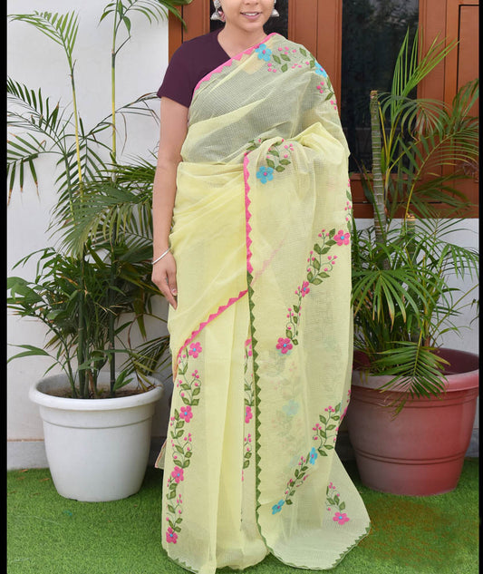 Elegant Kota cotton saree with Aari & Applique Phool Patti work