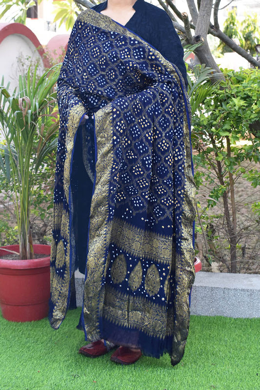 Beautiful Hand Crafted Bandhani Georgette Banarasi dupatta