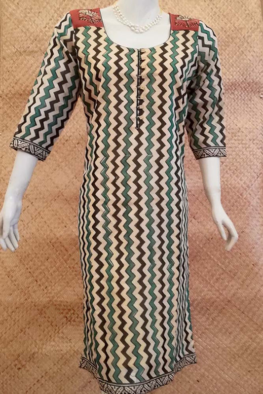 Elegant Block Printed Chanderi Long Kurta