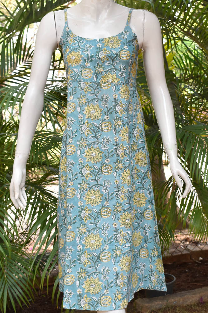 Elegant Hand block Printed Cotton dress with adjustable shoulder strap length