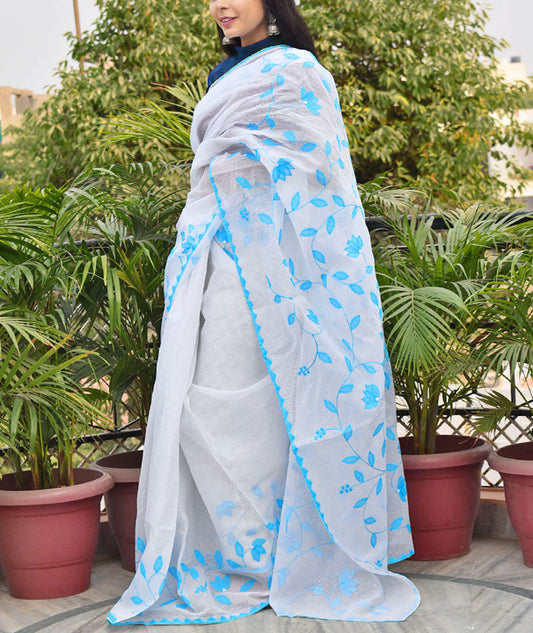 Elegant Kota cotton saree with Aari & Applique Phool Patti work