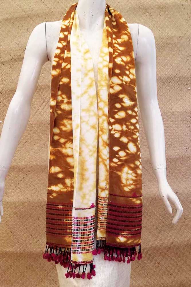 Elegant Woven Cotton Bhujodi stole with Shibori dyeing