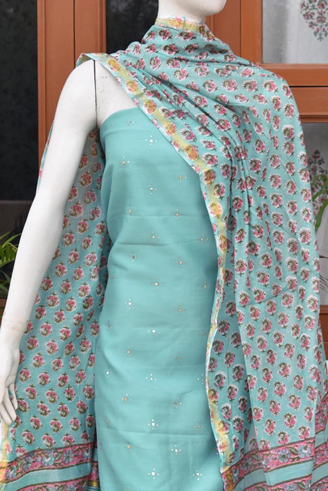 Beautiful Sanganer Hand Block print dupatta with Chanderi Muqaish Work Kurta fabric