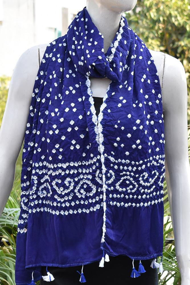 Beautiful Handcrafted Bandhani Modal Silk Stole with tassels