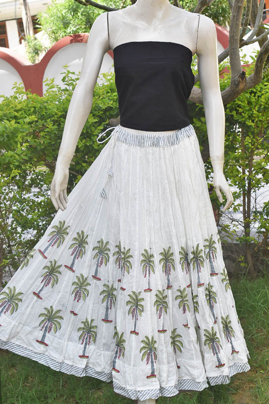 Beautiful Kalidar Block Printed Mul Cotton Skirt with Lining & Stitched borders