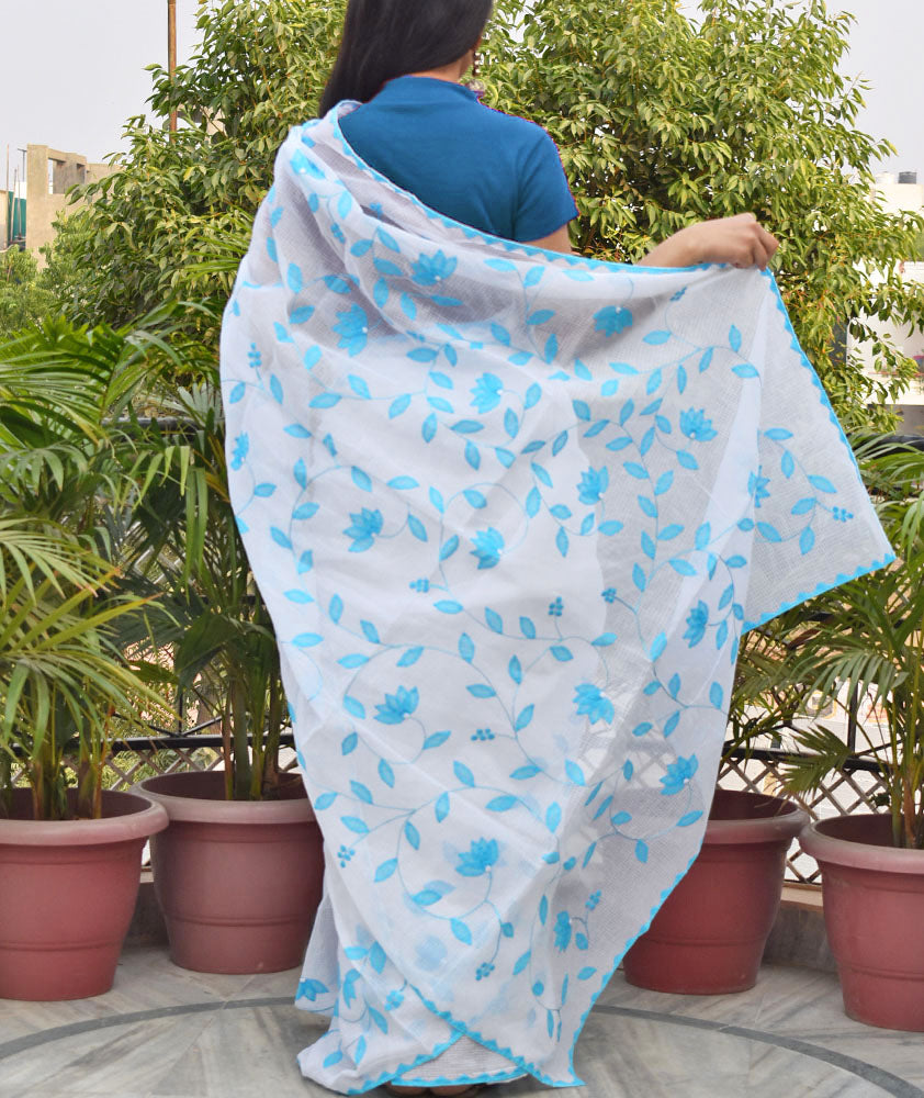 Elegant Kota cotton saree with Aari & Applique Phool Patti work