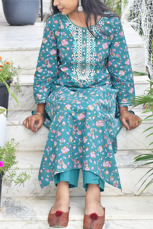 Beautiful Cotton Kurta & bottom with gota, and aari work