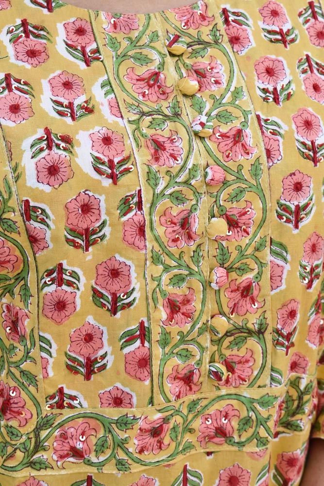 Hand Block Printed Cotton suit - Kurta , Dupatta & Pant - size 40
