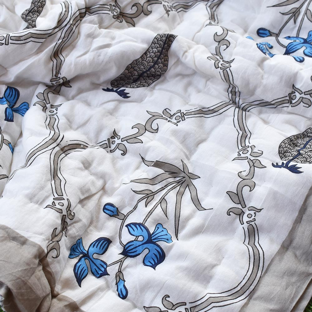 Pair of Reversible Jaipuri Cotton Single Quilt ( 2 single quilt set) with Hand Tagai work