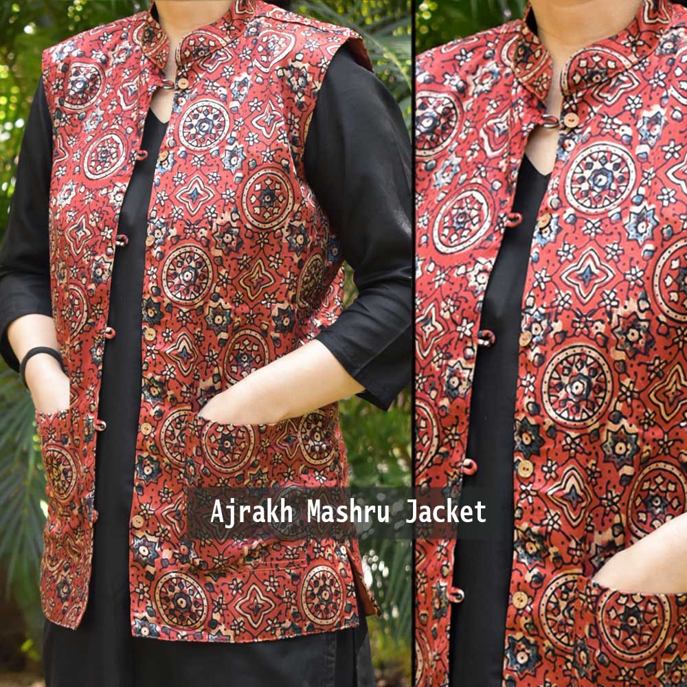 Ajrakh Block Print Mashru jacket - size 34