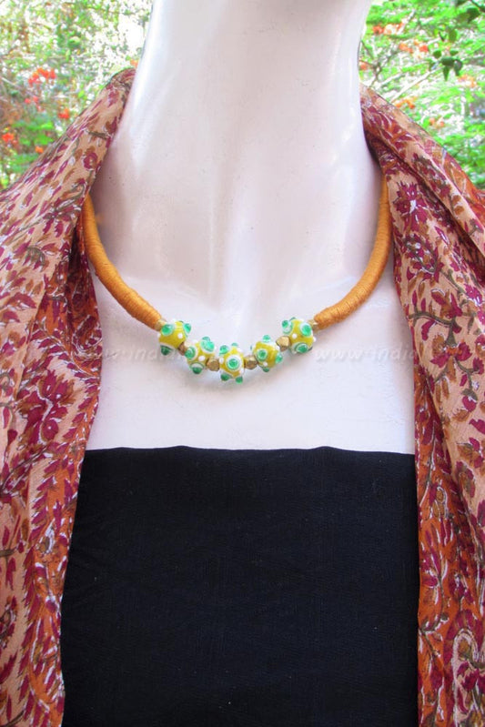 Thread necklace with Beads & Antique Pendant