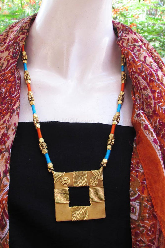 LongThread necklace with Beads & Antique Pendant