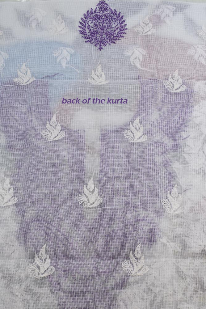 Kota Cotton Kurta with Hand Tepchi embroidery with Chiffon dupatta with crochet borders