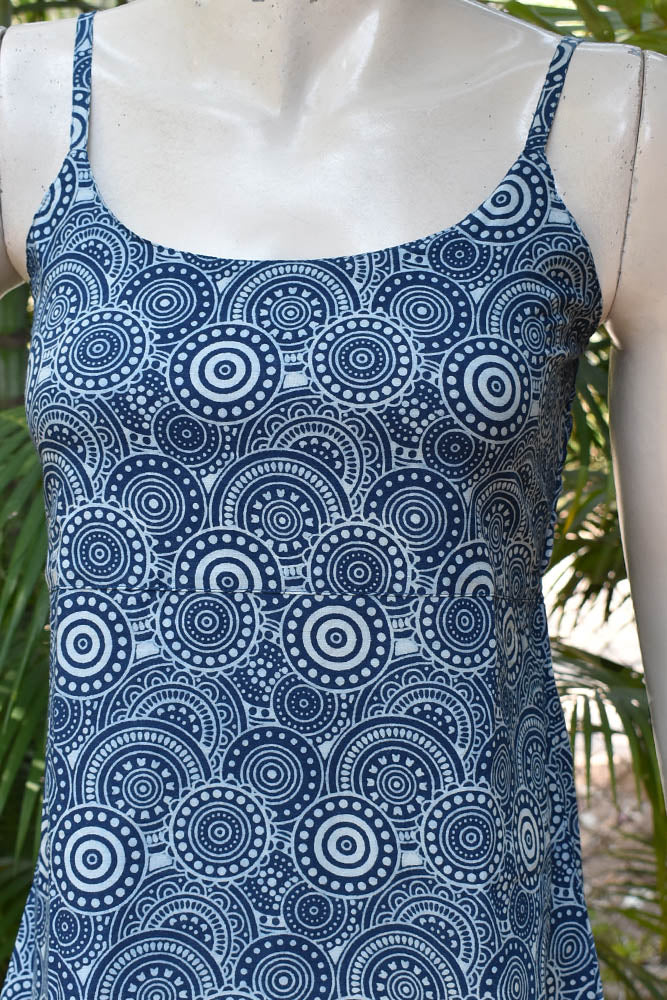 Elegant Block Printed Cotton dress with adjustable shoulder strap length