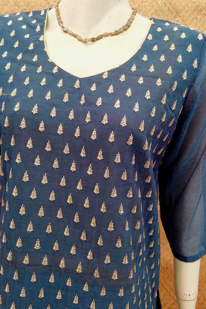 Elegant Silk Cotton  Kurta with Embroidery